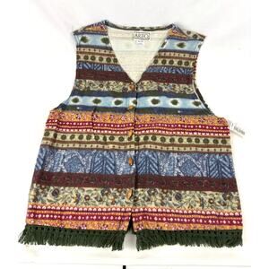 Vintage‎ Southwestern Fringe Vest Women's Button Up LARGE Aero USA Made